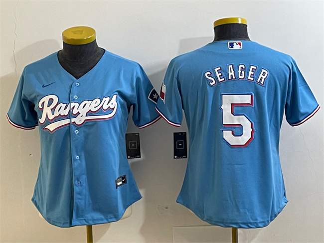 Women's Texas Rangers #5 Corey Seager Blue With Patch Stitched Baseball Jersey(Run Small)